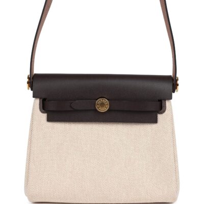 Hermes Herbag Zip 20 Mini Ecru and Beige Toile H Canvas and Ebene Vache Hunter GHW