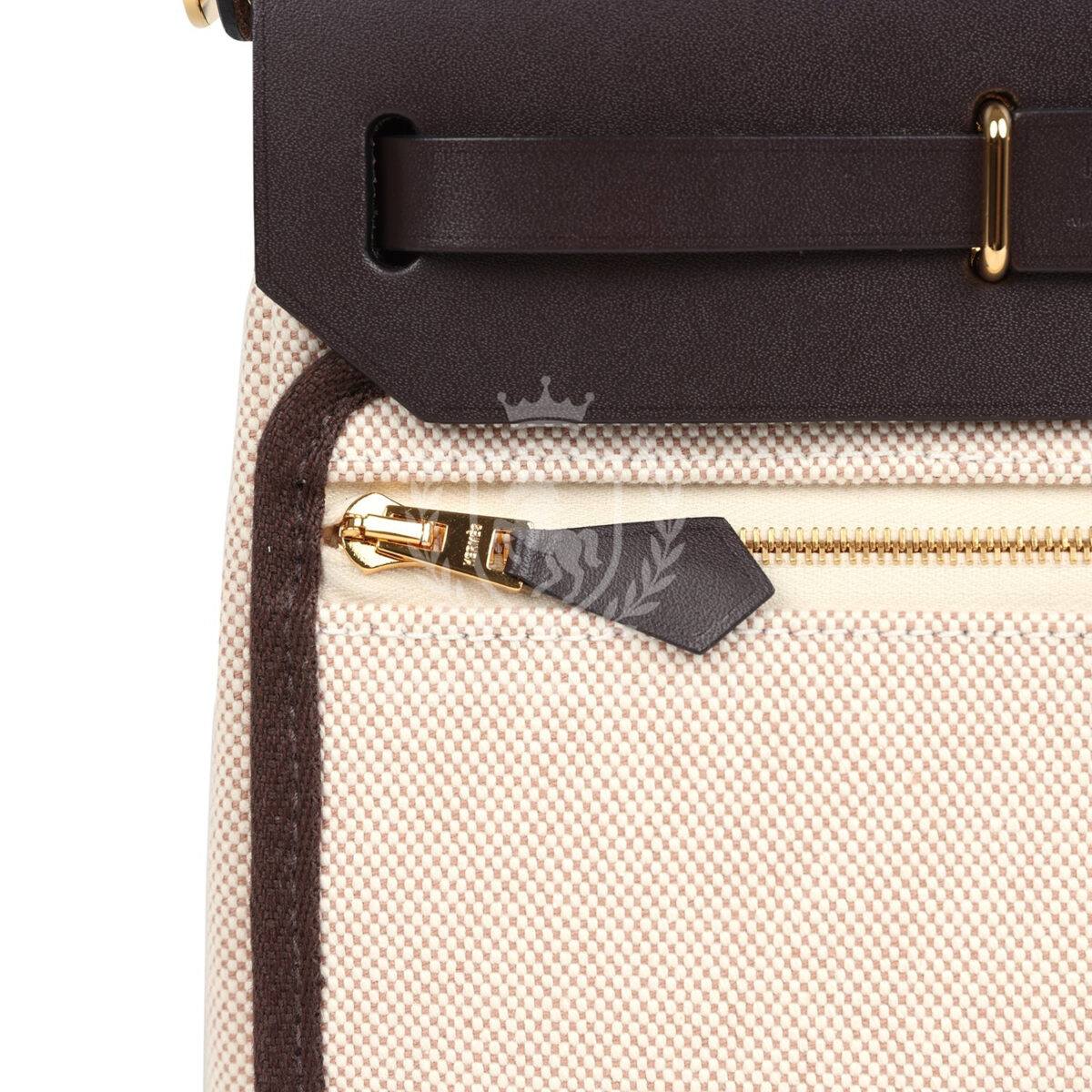 Hermes Herbag Zip 20 Mini Ecru and Beige Toile H Canvas and Ebene Vache Hunter GHW — изображение 9
