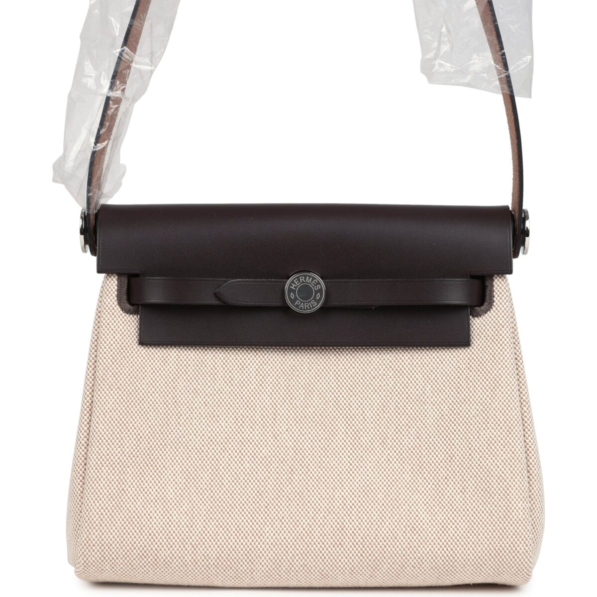 Hermes Herbag Zip 20 Mini Ecru and Beige Toile H Canvas and Ebene Vache Hunter PHW