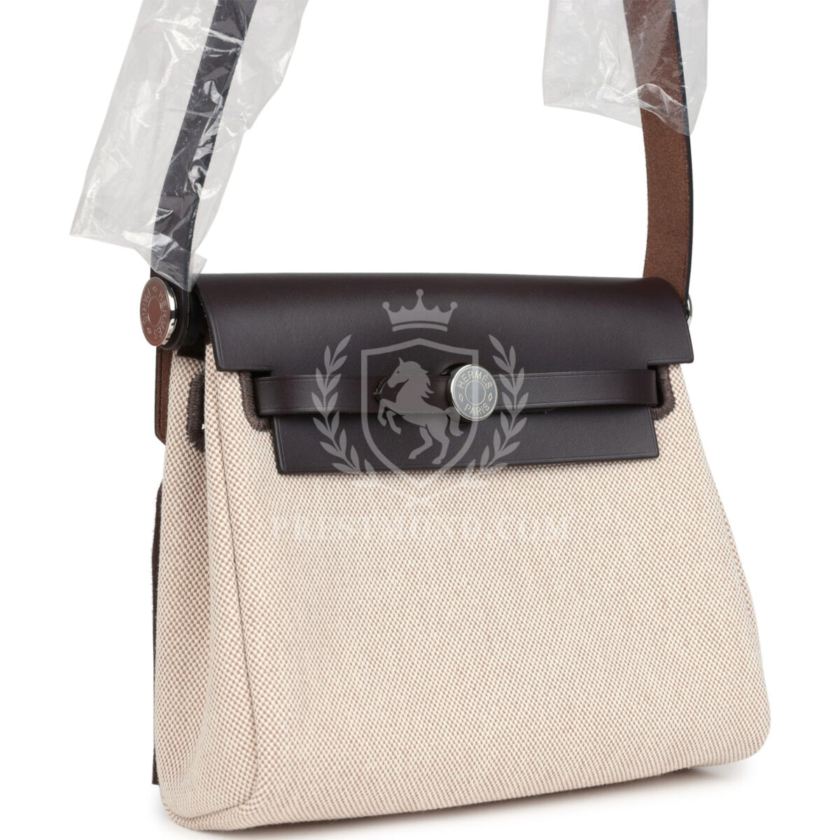 Hermes Herbag Zip 20 Mini Ecru and Beige Toile H Canvas and Ebene Vache Hunter PHW — изображение 2