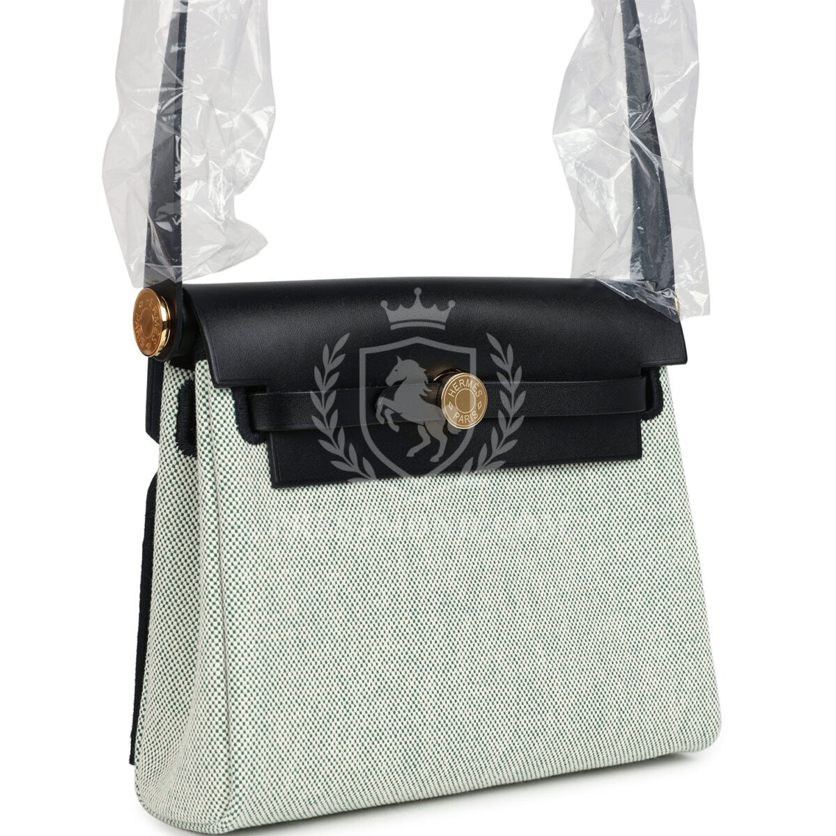 Hermes Herbag Zip 20 Mini Ecru and Vert Moyen Toile H Canvas and Black Vache Hunter GHW — изображение 2