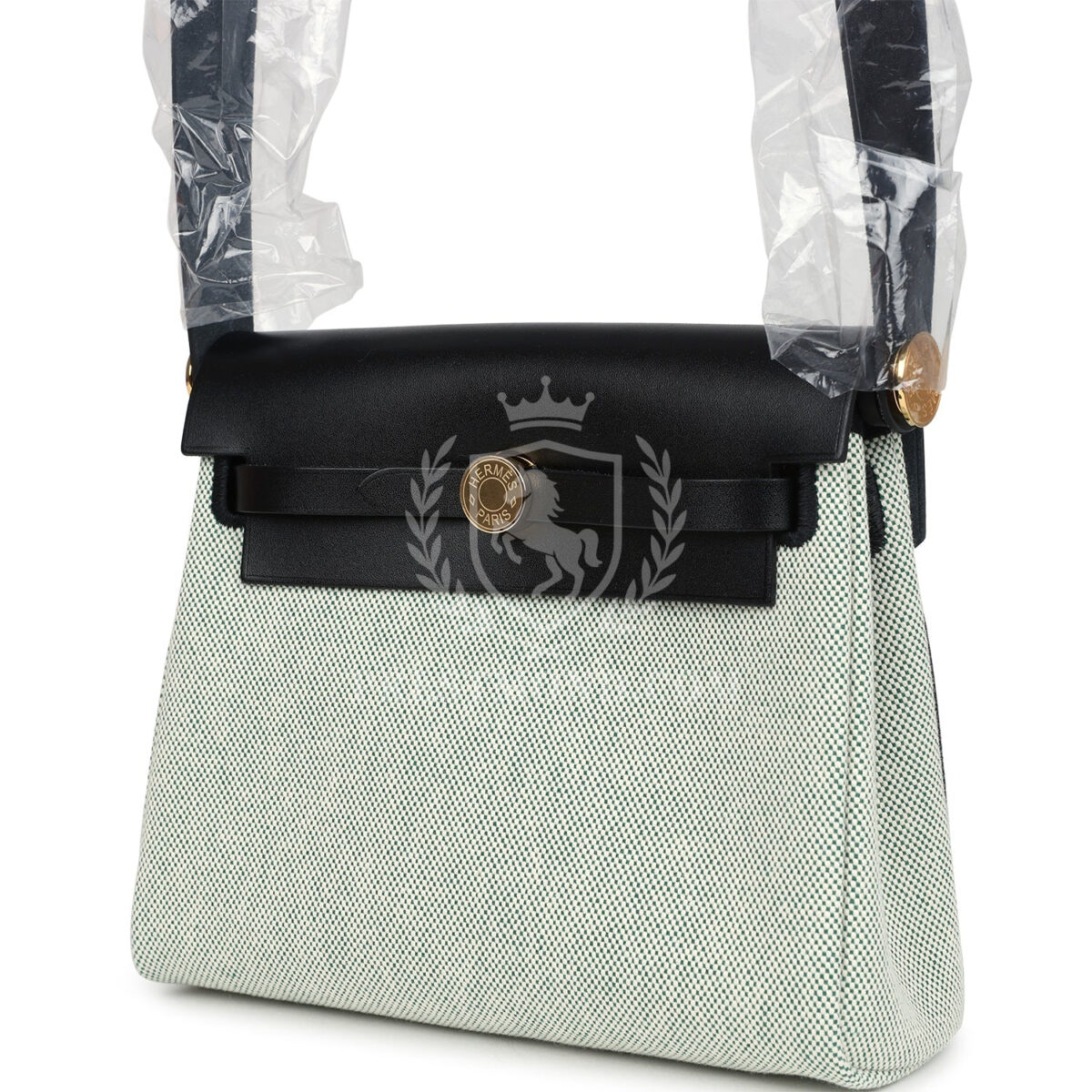 Hermes Herbag Zip 20 Mini Ecru and Vert Moyen Toile H Canvas and Black Vache Hunter GHW — изображение 5