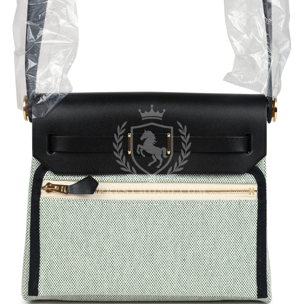 Hermes Herbag Zip 20 Mini Ecru and Vert Moyen Toile H Canvas and Black Vache Hunter GHW — изображение 4