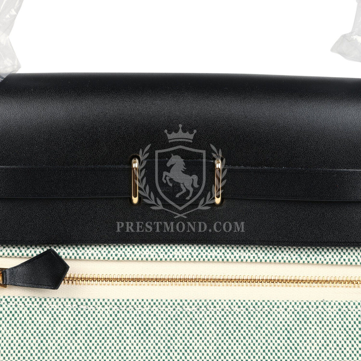 Hermes Herbag Zip 20 Mini Ecru and Vert Moyen Toile H Canvas and Black Vache Hunter GHW — изображение 8