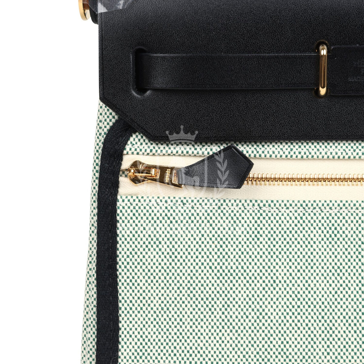 Hermes Herbag Zip 20 Mini Ecru and Vert Moyen Toile H Canvas and Black Vache Hunter GHW — изображение 9