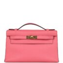 Hermes Kelly Pochette Rose Azalee Swift GHW