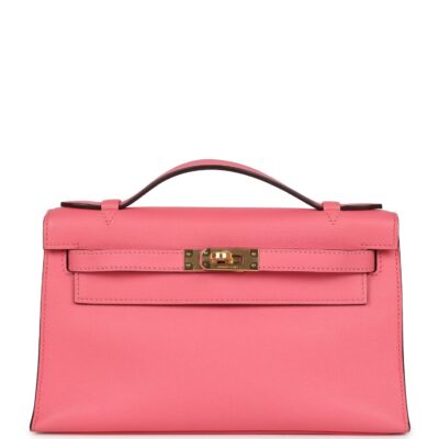 Hermes Kelly Pochette Rose Azalee Swift GHW
