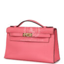 Hermes Kelly Pochette Rose Azalee Swift GHW