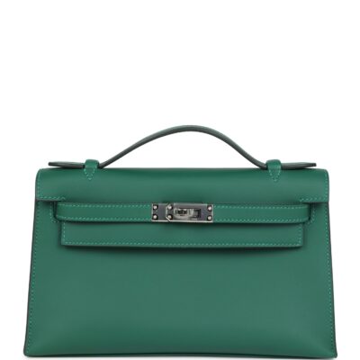 Hermes Kelly Pochette Vert Moyen Swift PHW