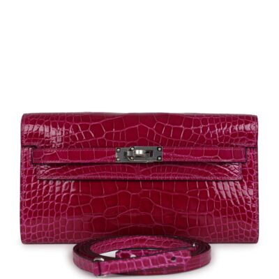 Hermes Kelly Wallet To Go Rose Pourpre Shiny Alligator PHW