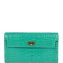 Hermes Kelly Pocket Long Wallet Vert Jade Shiny Alligator GHW