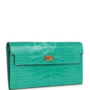 Hermes Kelly Pocket Long Wallet Vert Jade Shiny Alligator GHW