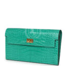 Hermes Kelly Pocket Long Wallet Vert Jade Shiny Alligator GHW