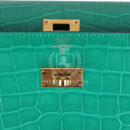 Hermes Kelly Pocket Long Wallet Vert Jade Shiny Alligator GHW