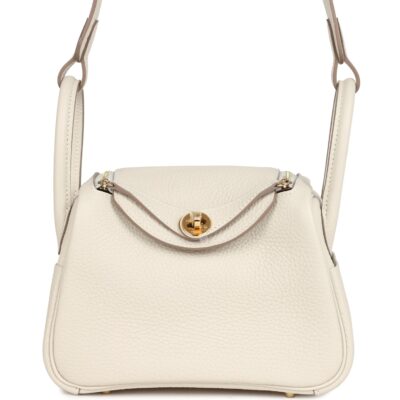 Hermes Mini Lindy II Craie Clemence GHW