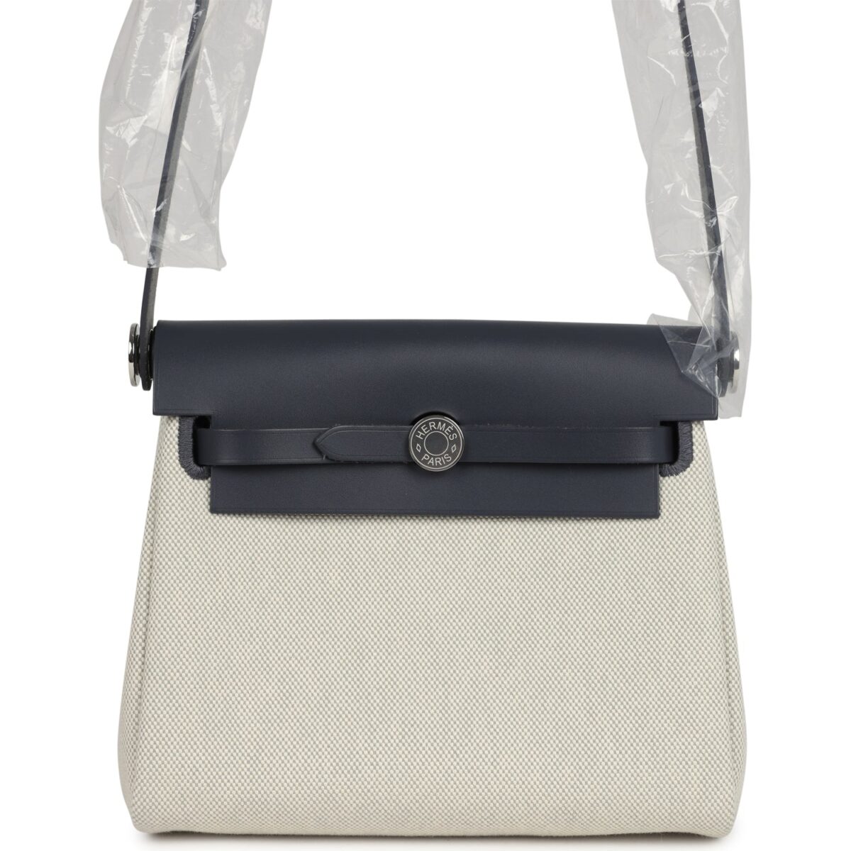 Hermes Herbag Zip 20 Mini Ecru and Bleu Glacier Toile H Canvas and Ardoise Vache Hunter PHW