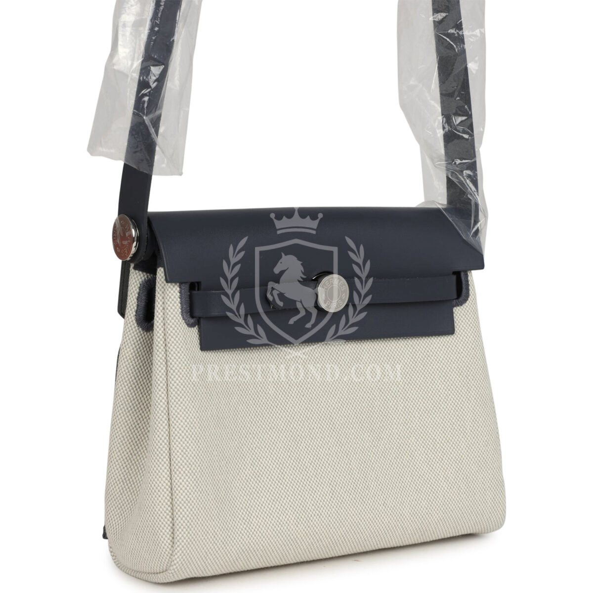 Hermes Herbag Zip 20 Mini Ecru and Bleu Glacier Toile H Canvas and Ardoise Vache Hunter PHW — изображение 2