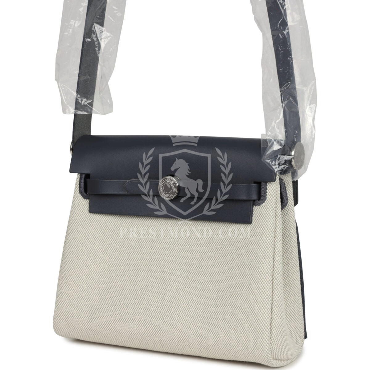 Hermes Herbag Zip 20 Mini Ecru and Bleu Glacier Toile H Canvas and Ardoise Vache Hunter PHW — изображение 5