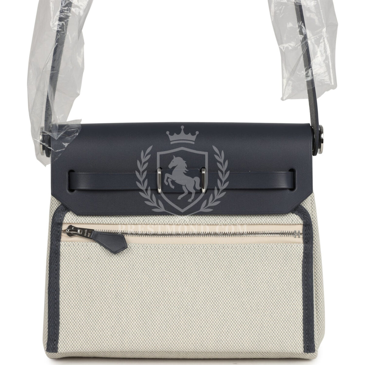 Hermes Herbag Zip 20 Mini Ecru and Bleu Glacier Toile H Canvas and Ardoise Vache Hunter PHW — изображение 4