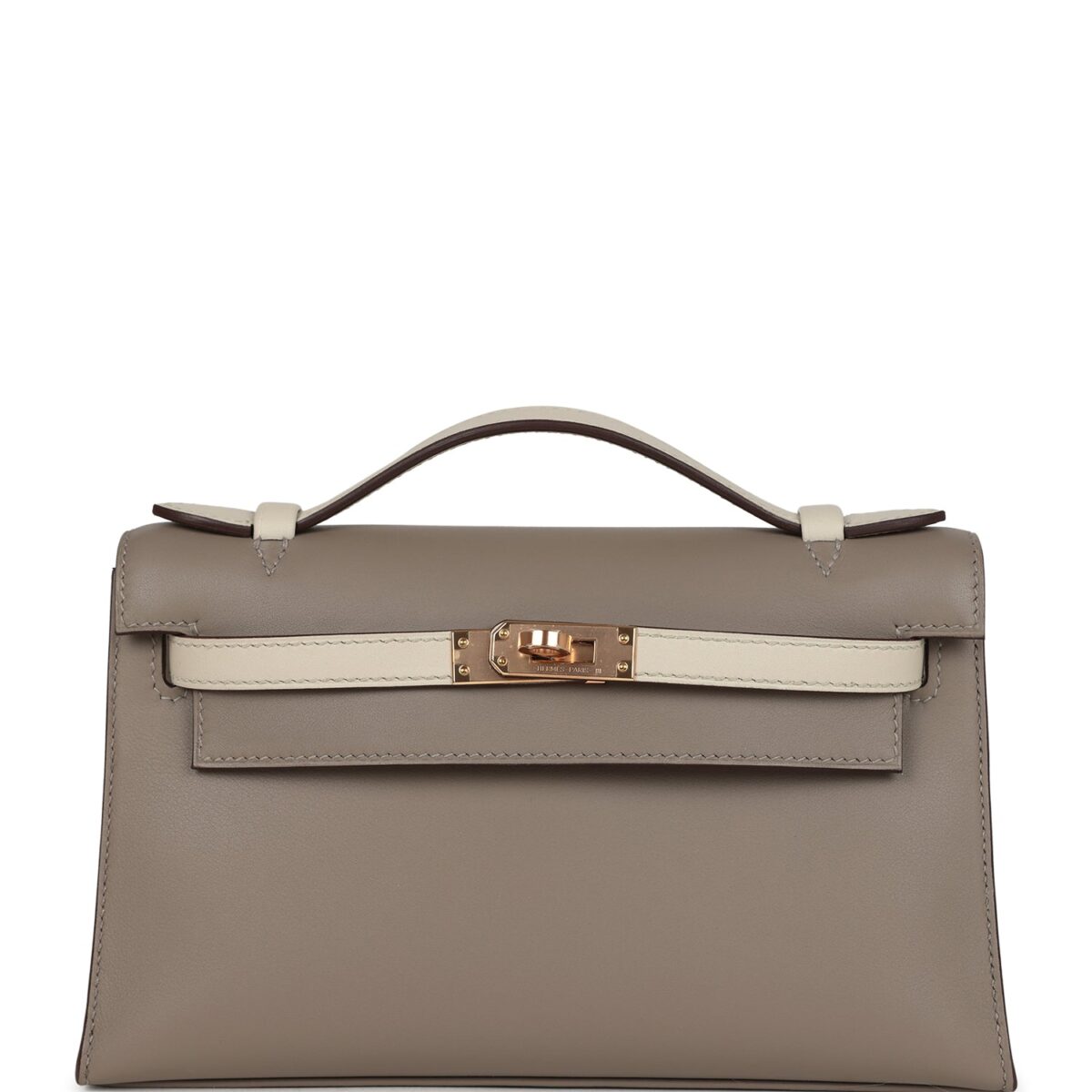 Hermes Special Order (HSS) Kelly Pochette Gris Asphalte and Beton Swift Rose GHW