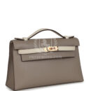 Hermes Special Order (HSS) Kelly Pochette Gris Asphalte and Beton Swift Rose GHW