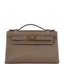 Hermes Kelly Pochette Etoupe Swift GHW