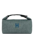 Hermes Bride-A-Brac Au Carre Case PM Vert Foret H Natte Canvas and Wool PHW