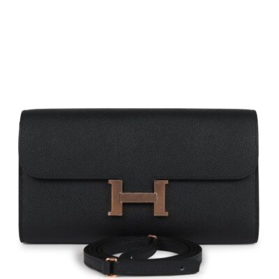 Hermes Constance Wallet To Go Black Epsom Rose GHW
