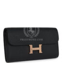 Hermes Constance Wallet To Go Black Epsom Rose GHW