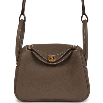 Hermes Mini Lindy II Etoupe Clemence GHW