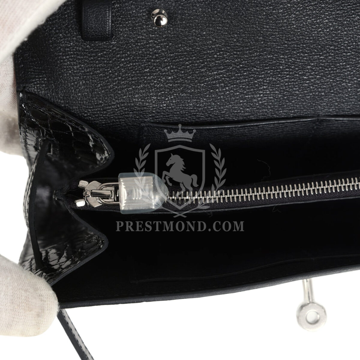 Hermes Kelly Wallet To Go Black Shiny Alligator PHW — изображение 8