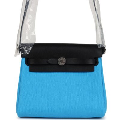 Hermes Herbag Zip 20 Mini Bleu Riviera Toile H Canvas and Black Vache Hunter PHW