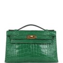 Hermes Kelly Pochette Cactus Shiny Alligator GHW
