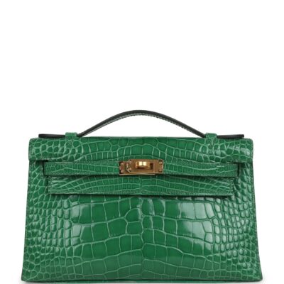 Hermes Kelly Pochette Cactus Shiny Alligator GHW