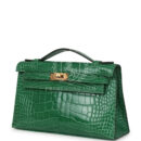 Hermes Kelly Pochette Cactus Shiny Alligator GHW