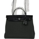 Hermes Herbag Zip 31 PM Vert Mangrove Toile Militaire Canvas and Black Vache Hunter PHW