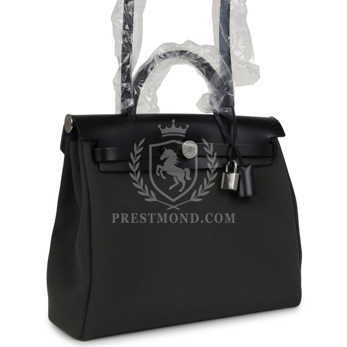 Hermes Herbag Zip 31 PM Vert Mangrove Toile Militaire Canvas and Black Vache Hunter PHW — изображение 2