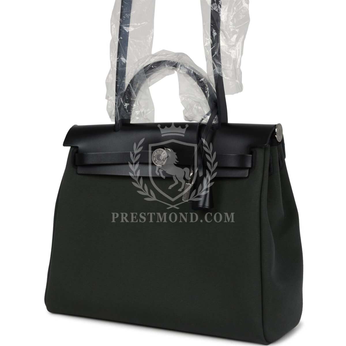 Hermes Herbag Zip 31 PM Vert Mangrove Toile Militaire Canvas and Black Vache Hunter PHW — изображение 5