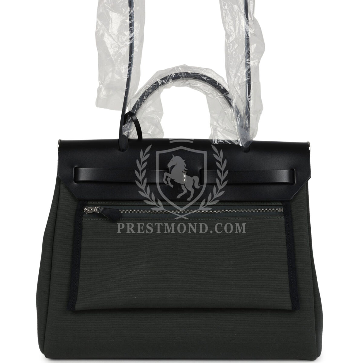 Hermes Herbag Zip 31 PM Vert Mangrove Toile Militaire Canvas and Black Vache Hunter PHW — изображение 4