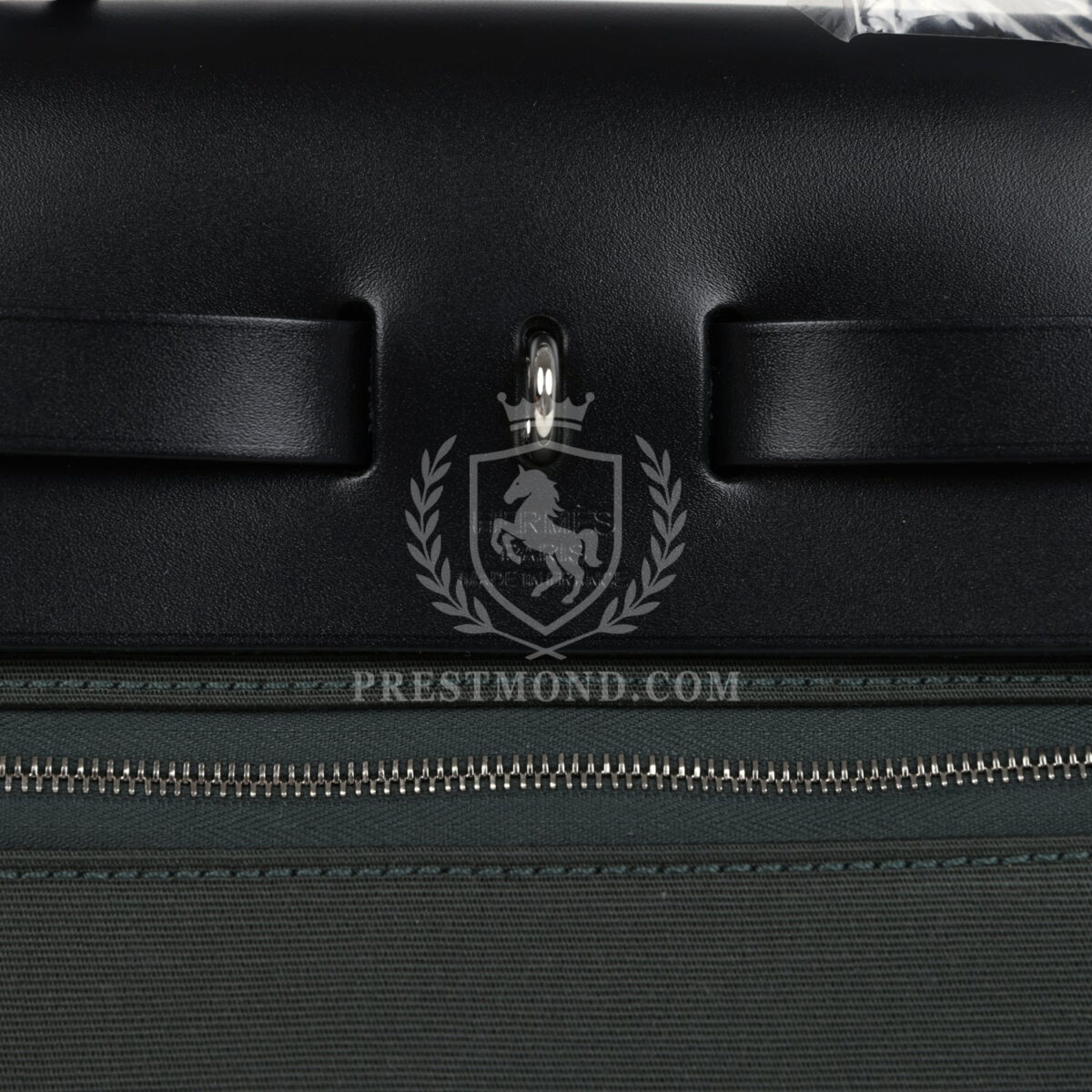 Hermes Herbag Zip 31 PM Vert Mangrove Toile Militaire Canvas and Black Vache Hunter PHW — изображение 6