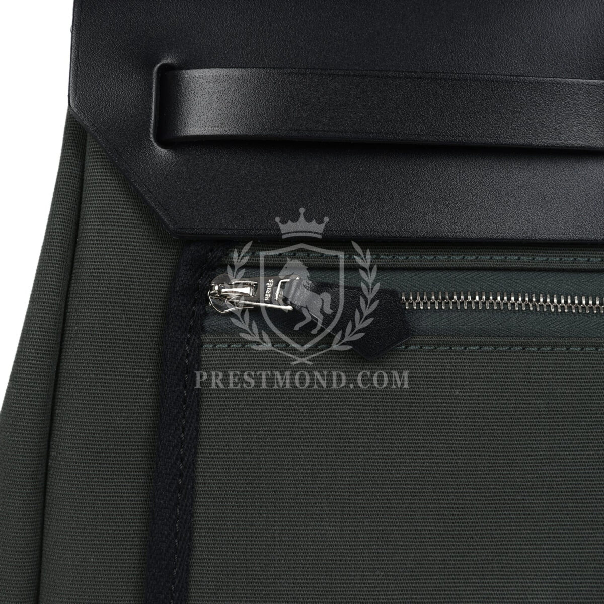 Hermes Herbag Zip 31 PM Vert Mangrove Toile Militaire Canvas and Black Vache Hunter PHW — изображение 7