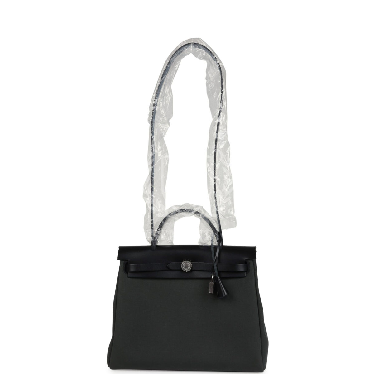 Hermes Herbag Zip 31 PM Vert Mangrove Toile Militaire Canvas and Black Vache Hunter PHW — изображение 8