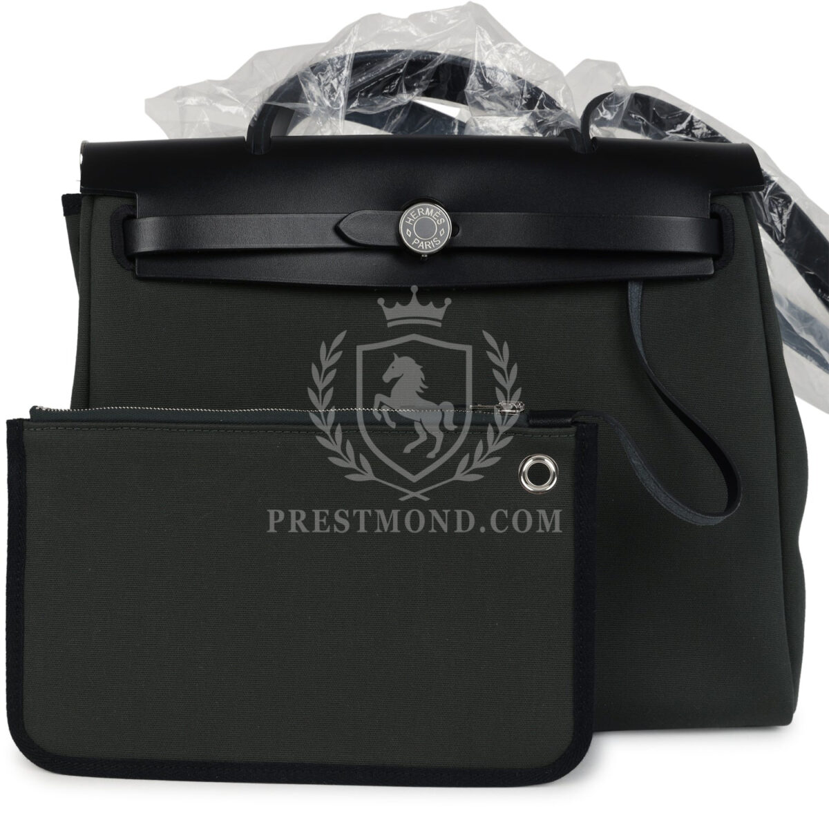 Hermes Herbag Zip 31 PM Vert Mangrove Toile Militaire Canvas and Black Vache Hunter PHW — изображение 10