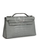 Hermes Kelly Pochette Gris Ciment Matte Alligator PHW