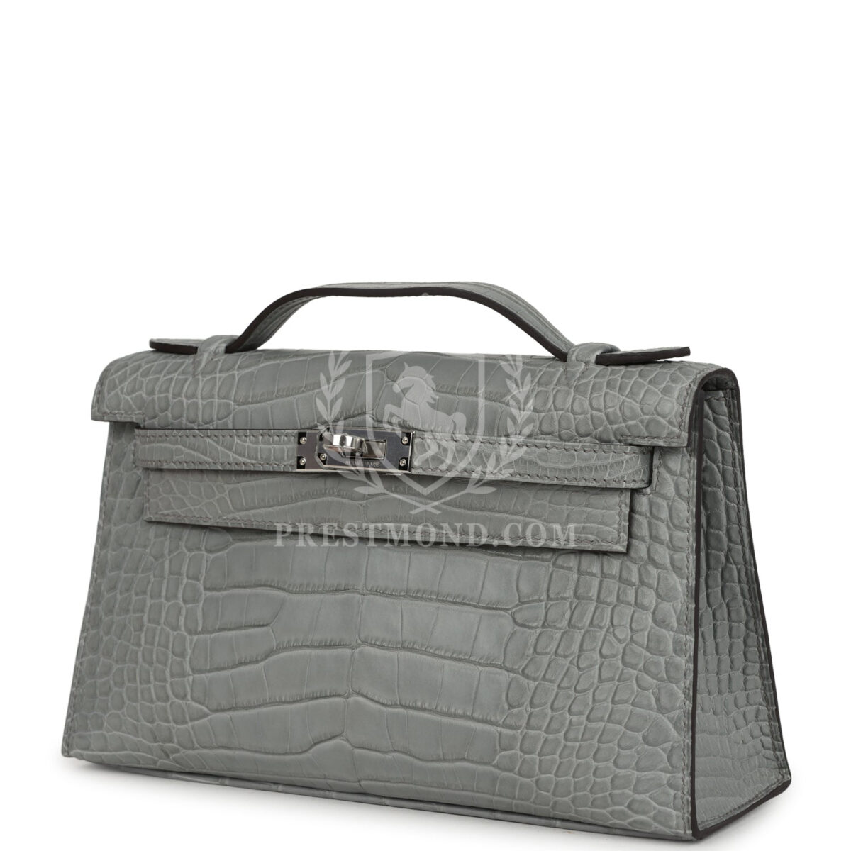 Hermes Kelly Pochette Gris Ciment Matte Alligator PHW — изображение 5