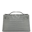 Hermes Kelly Pochette Gris Ciment Matte Alligator PHW