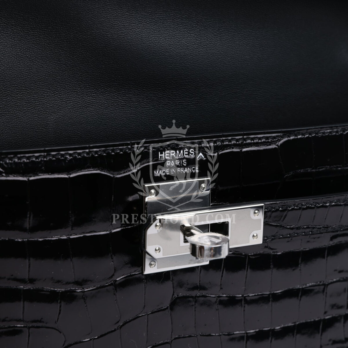 Hermes Kelly Elan Black Shiny Porosus Crocodile PHW — изображение 7