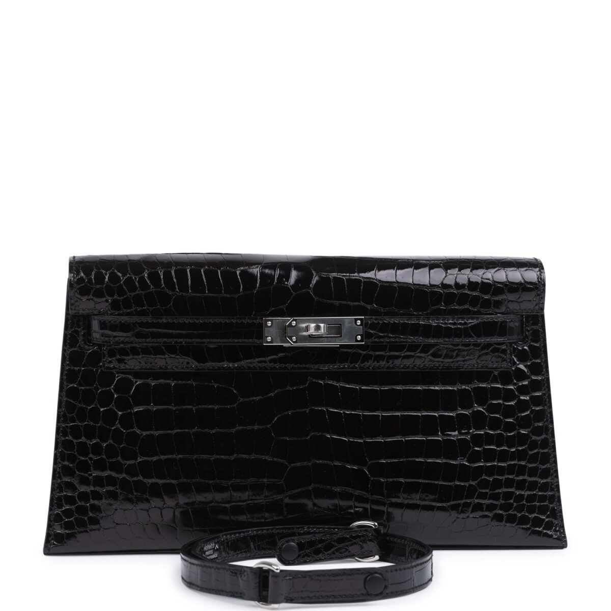 Hermes Kelly Elan Black Shiny Porosus Crocodile PHW
