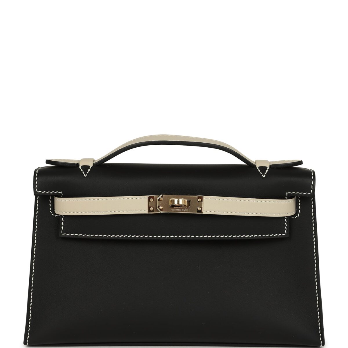 Hermes Special Order (HSS) Kelly Pochette Black and Beton Swift PBHW