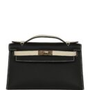 Hermes Special Order (HSS) Kelly Pochette Black and Beton Swift PBHW